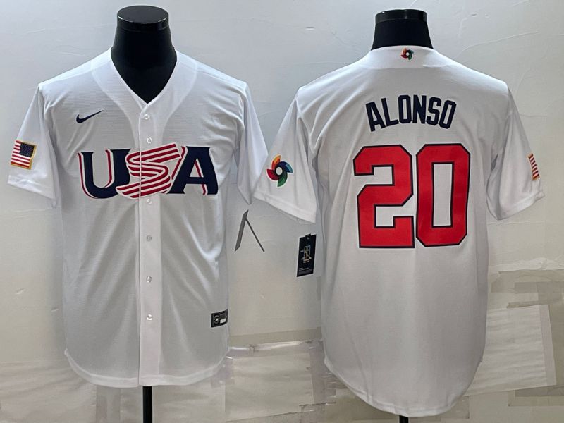 Men 2023 World Cub USA #20 Alonso White Nike MLB Jersey10->more jerseys->MLB Jersey